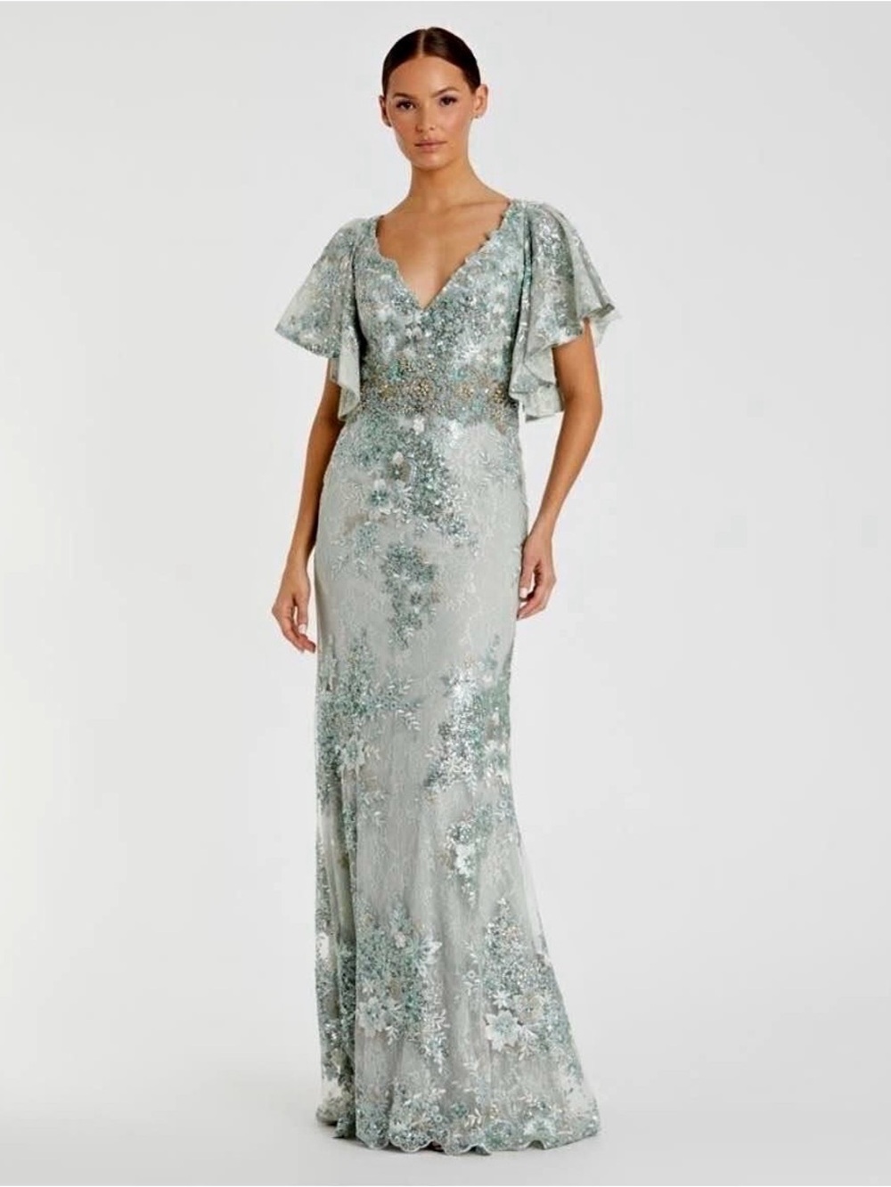 Mac Duggal powder blue Embroidered Sequin Maxi Dress